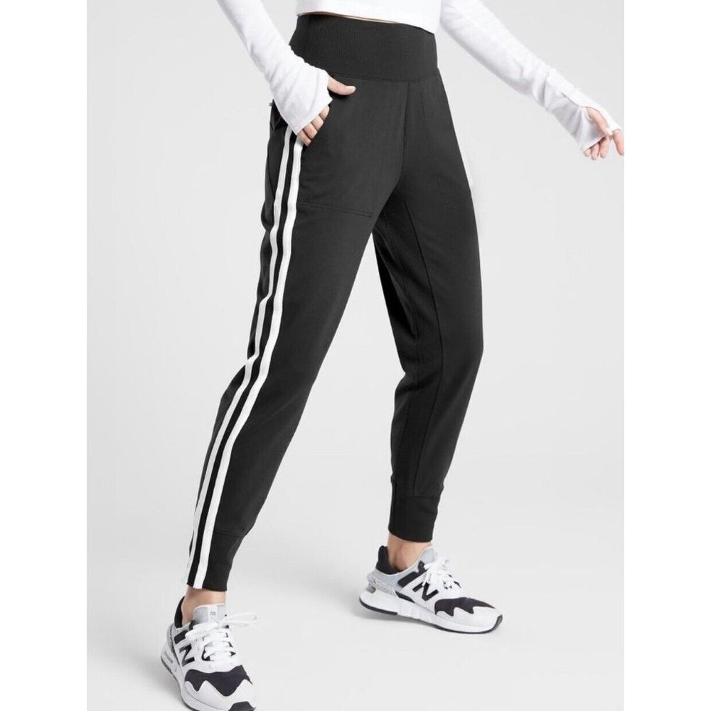 Athleta Pants Womens‎ Black White Athletic Nice Side Stripe Jogger XXS